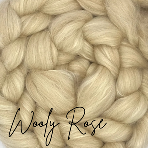 NEW BLEND! WOOLY ROSE - Blue Faced Leicester, Rose Fiber, Baby Alpaca Blend Combed Top - By the Ounce - J