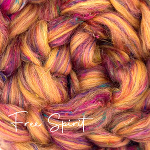 FREE SPIRIT - 60/40 recycled wool/pulled sari silk blend - 1 pound  please give up to 3 weeks shipping for pre-orer fibers