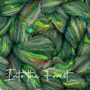 INTO THE FOREST - 60/40 recycled wool/pulled sari silk blend - 1 pound  please give up to 3 weeks shipping for pre-orer fibers