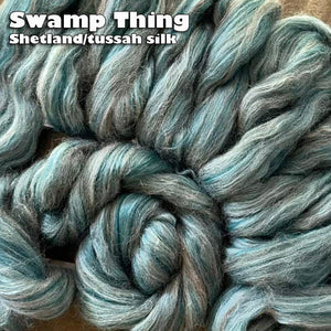 SWAMP THING Shetland/Tussah Silk Blend Combed Top - ONE POUND Group Presale
