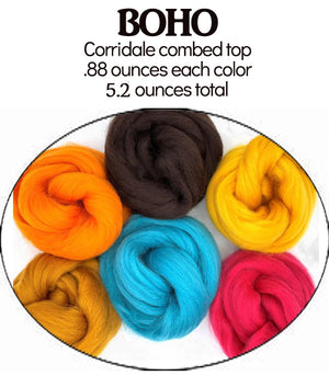 BOHO -  CORRIEDALE Felting/carding/spinning various colors - sampler - 15 ounces (three 5 ounce sampler packs)