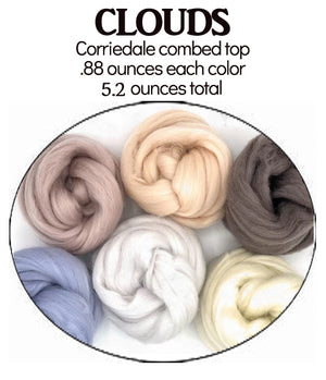 CLOUDS - Corriedale wool -  Felting/carding/spinning various colors sampler - 15 ounces (three 5 ounce sampler packs)