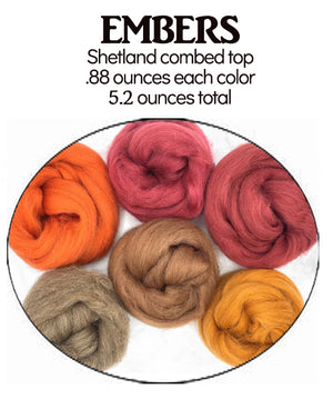 EMBERS -  SHETLAND wool Felting/Carding/Spinning various colors sampler - 15 ounces (three 5 ounce sampler packs)