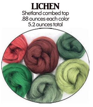 LICHEN - SHETLAND Combed Top Sampler - 15 ounces (three 5 ounce sampler packs) - Group Presale