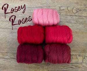 ROSEY ROSES  - 23 micron Merino sampler -  1.1 pounds (group sale) ** give up to three weeks for shipping**