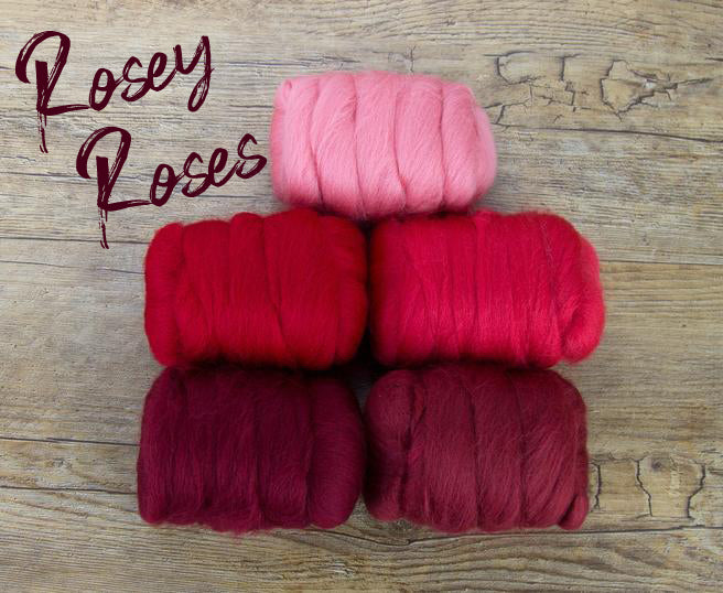 ROSEY ROSES  - 23 micron Merino sampler -  1.1 pounds (group sale) ** give up to three weeks for shipping**