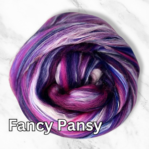 This Just In! FANCY PANSY - MERINO WOOL and MULBERRY SILK Blend Combed Top - J