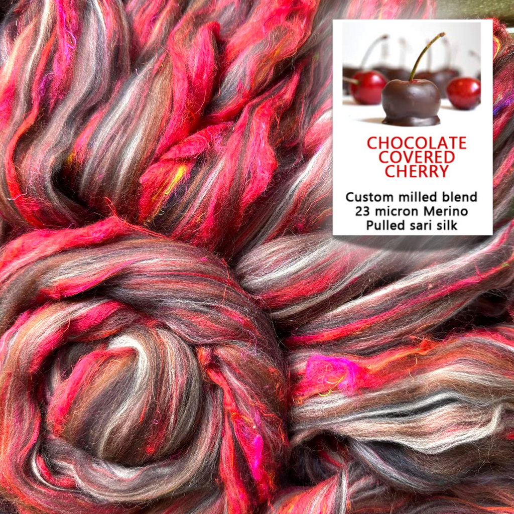 CHOCOLATE COVERED CHERRY - 23 micron merino/pulled sari silk blend - one ounce - m