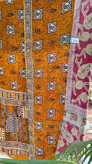 KANTHA QUILT - made from vintage sarees - super soft, cozy cotton #214