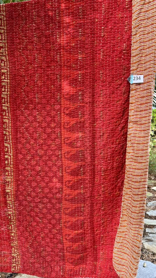 KANTHA QUILT - made from vintage sarees - super soft, cozy cotton #234