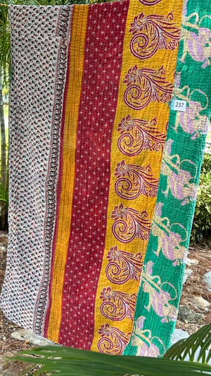 KANTHA QUILT - made from vintage sarees - super soft, cozy cotton #237