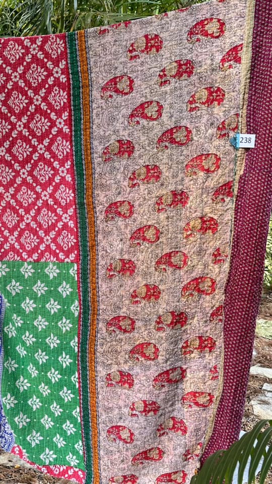 KANTHA QUILT - made from vintage sarees - super soft, cozy cotton #238