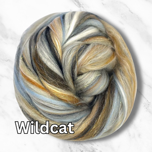 This Just In! WILDCAT - MERINO, BAMBOO RAYON, STELLINA BLEND, MULBERRY SILK Blend Combed Top - J