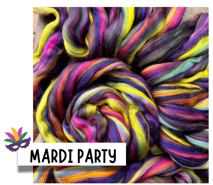 NEW CUSTOM BLEND!  MARDI PARTY - 23 micron merino custom milled blend just in.  one ounce in stock