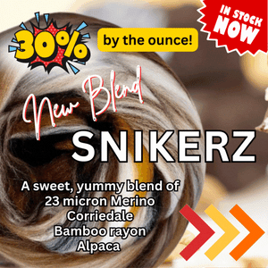 ***NEW BLEND!  SNIKERZ - Merino/Corriedale/bamboo rayon/Alpaca - 1 ounce 30% off now - in stock - j