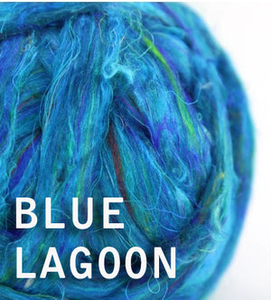 Pulled Sari Silk Roving BLUE LAGOON CURRENTLY OUT OF STOCK  - 1 POUND - please give up to 3 weeks for shipping