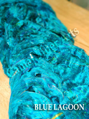 Pulled Sari Silk Roving BLUE LAGOON CURRENTLY OUT OF STOCK  - 1 POUND - please give up to 3 weeks for shipping