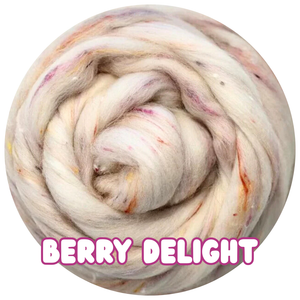 New! 30% OFF Berry Delight - Polwarth and Viscose Nepps Blend combed Top - 8 ounce