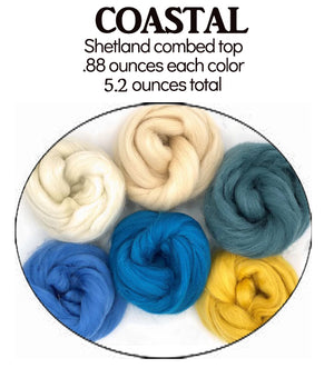 COASTAL -  CORRIEDALE Felting/carding/spinning various colors - sampler - 15 ounces (three 5 ounce sampler packs) (Copy)