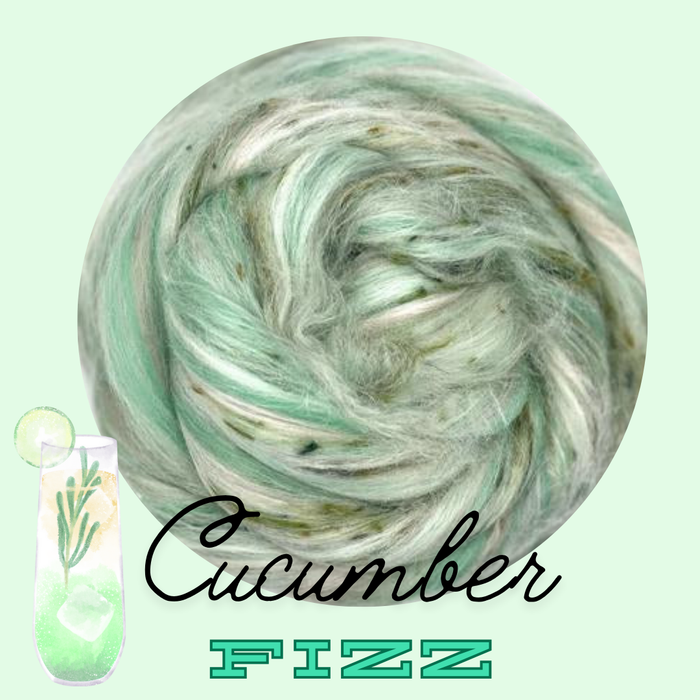 CUCUMBER FIZZ  23 micron Merino, Viscose Nepps and Tussah Silk Blend Combed Top -  1 Ounce - m