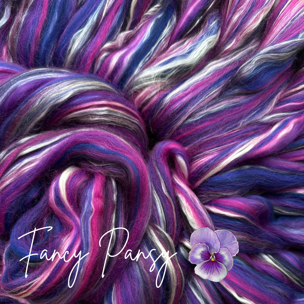 FANCY PANSY - MERINO WOOL and MULBERRY SILK Blend Combed Top - 4 ounce pack - M- GE