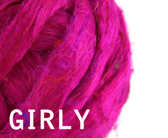 Pulled Sari Silk Roving GIRLY - 1 POUND - please give up to 3 weeks for shipping