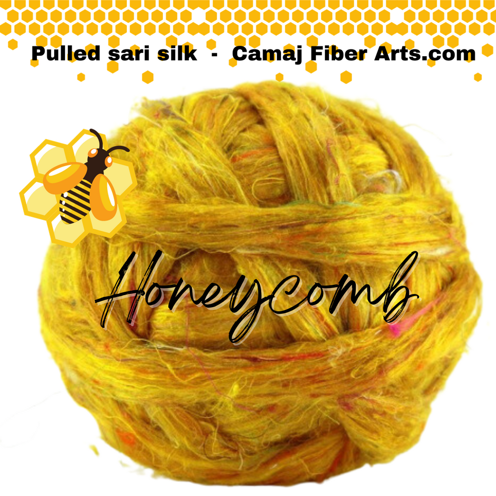 HONEYCOMB Pulled Sari Silk Roving - By The Ounce - J