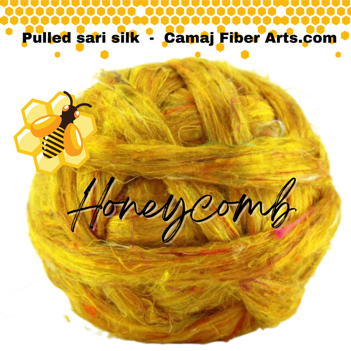 Deal of the Day! Pulled Sari Silk Roving HONEYCOMB - One Ounce - J