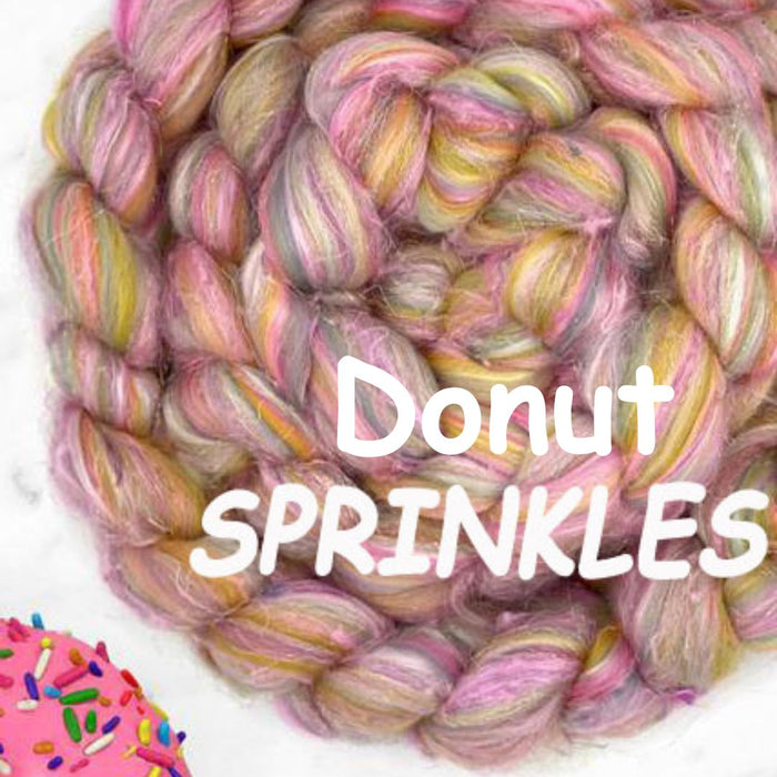 DONUT SPRINKLES 23 mic Merino, sari silk, tencel, glitter - one pound group pre-sale please allow up to 3 weeks for shipping