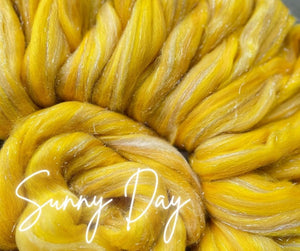 Deal of the Day! 50% OFF SUNNY DAY 23 Micron Merino & Glitter 80/20 Blend Combed Top One Ounce - J