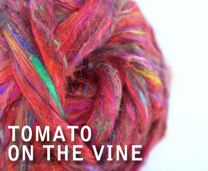 Pulled Sari Silk Roving TOMATO ON THE VINE - 1 POUND - please give up to 3 weeks for shipping