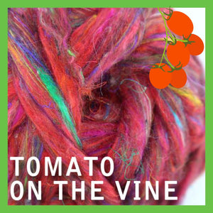 Pulled Sari Silk Roving TOMATO ON THE VINE  - 1 Ounce
