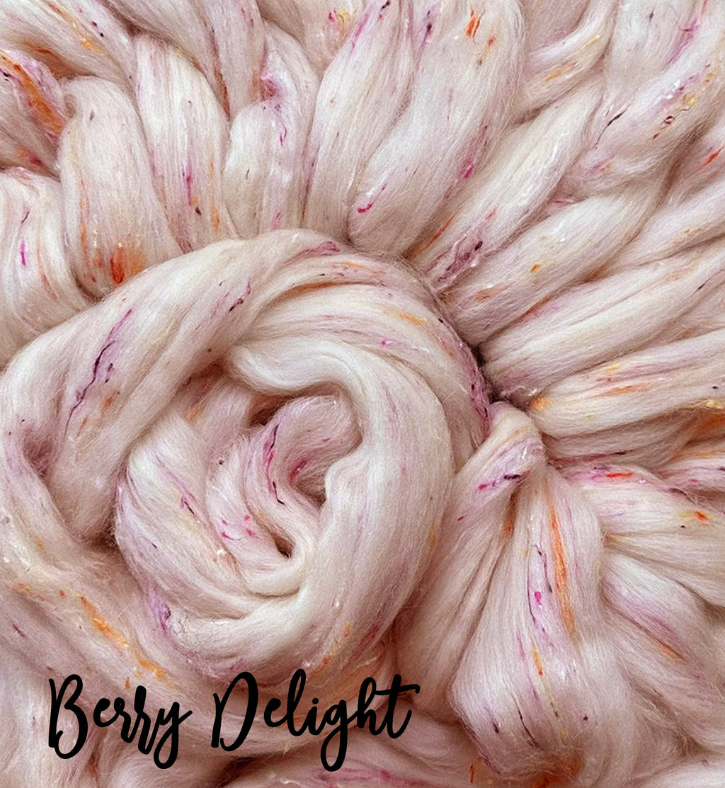 BERRY DELIGHT - 65/35  Polwarth and Viscose Nepps - By The Pound - Group Presale