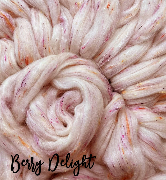 BERRY DELIGHT - 65/35  Polwarth and Viscose Nepps - By The Pound - Group Presale