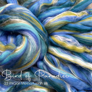 BIRDS OF PARADISE - 23 micron Merino/tussah silk per ounce - in stock - m