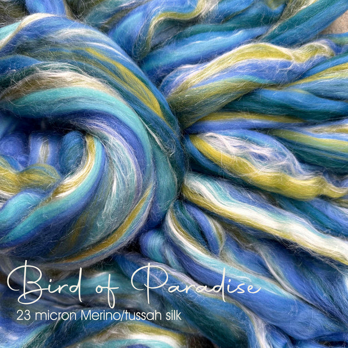 BIRDS OF PARADISE - 23 micron Merino/tussah silk per ounce - in stock - m