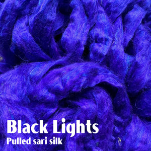 ***NEW COLOR JUST IN!  BLACK LIGHTS  Pulled Sari Silk Roving - One Ounce - M