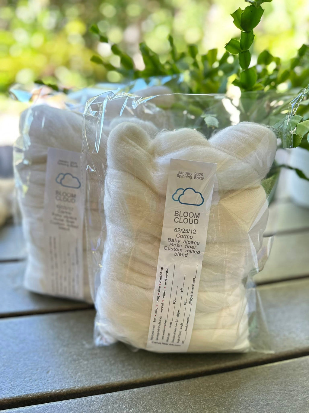 BLOOM CLOUD - 62/25/12 Cormo/Baby alpaca/Rose fiber - 4-ounce pack sold by Carissa