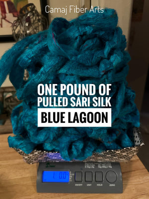 Pulled Sari Silk Roving BLUE LAGOON CURRENTLY OUT OF STOCK  - 1 POUND - please give up to 3 weeks for shipping