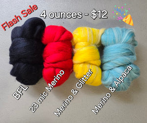 Primary Colors Sampler - 4 different fibers packed together - 4 Ounces - J