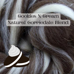 CORRIEDALE Natural Blend Combed Top - Cookies N Cream - ONE POUND - GROUP ORDER