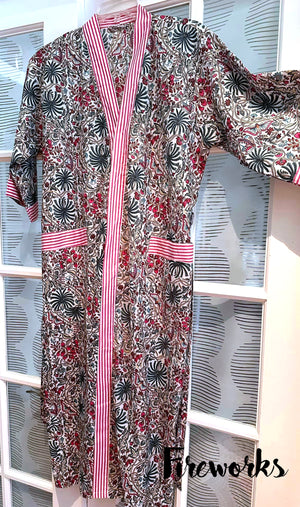 FIREWORKS - 100% cotton kimono style robe direct from india.