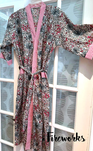 FIREWORKS - 100% cotton kimono style robe direct from india.