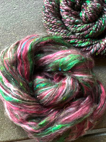 A1 SUPER SALE!   FLOWERING CACTUS - Corriedale/mint fiber/pulled sari silk/mulberry silk -  one ounce - m