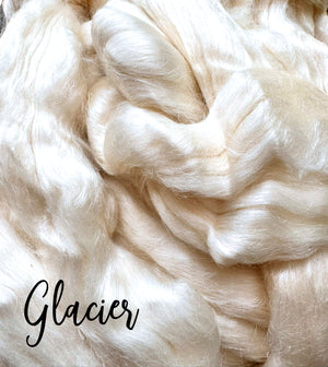 GLACIER- 18 micron Merino, Bleached tussah silk - by the ounce in stock, - M
