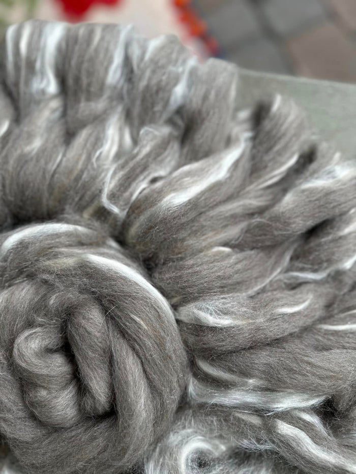 GREYLAG - 1 ounce -  70/30 Grey Shetland Wool and Extra Bleached Tussah Silk  - J