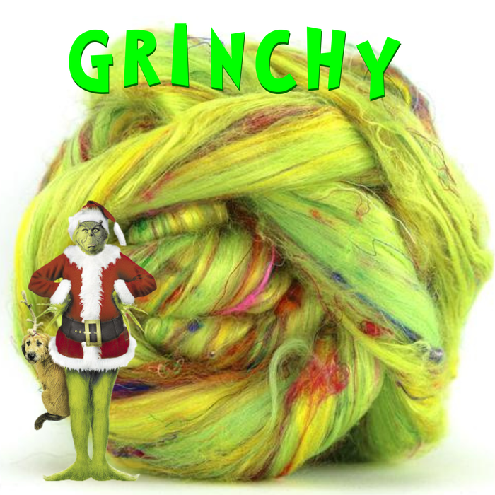 SPECIAL PRE-HOLIDAY OFFER -  GRINCHY - 42.8% MERINO WOOL / 28.5% MULBERRY SILK / 14.4% SARI SILK / 14.3% BAMBOO- 8-OUNCE PRE-SALE - Please allow up to 3 weeks for shipping