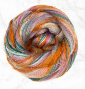NEW ARRIVAL - GOOD VIBES -  Merino, Bamboo Rayon, Stellina, and Sari Silk Blend Combed Top - by the pound pre-order