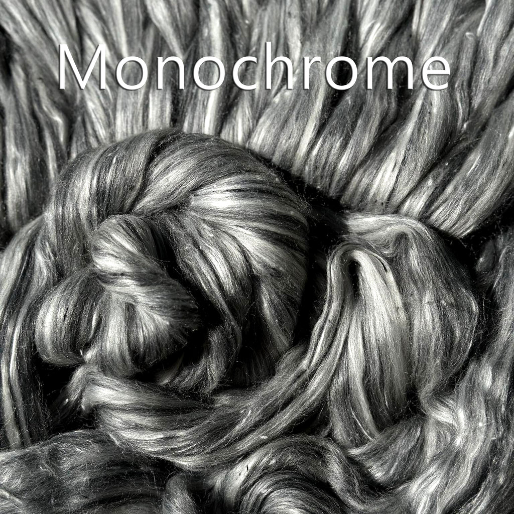 NEW BLEND! MONOCHROME - merino/viscose/bamboo/BFL/tencel - by the ounce IN STOCK - j