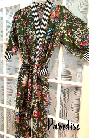 PARADISE - 100% cotton kimono style robe direct from india.